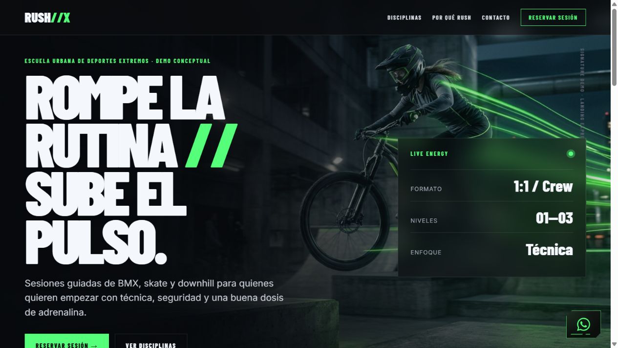 Captura del inicio de la demo RUSH//X